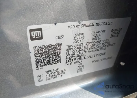 2022 GMC Sierra 1500 Limited 4Wd Short Box At4 из США, поврежденный, VIN 1GTP9EEL5NZ179045